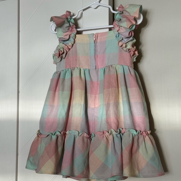 Bonnie Baby Pastel Plaid Ruffle Dress Size 24M Pink Green Easter Spring - Picture 6 of 7